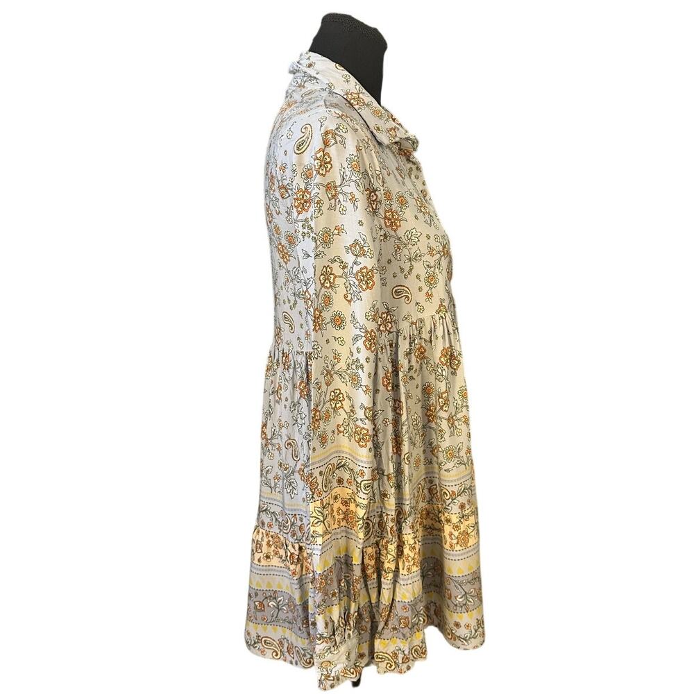 Boho Babydoll Tunic Dress Floral Cottagecore Peasant Mini Dress Size M - Picture 3 of 8